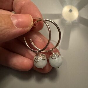 Authentic retired Pandora hoops with aquamarine stone drop RARE!